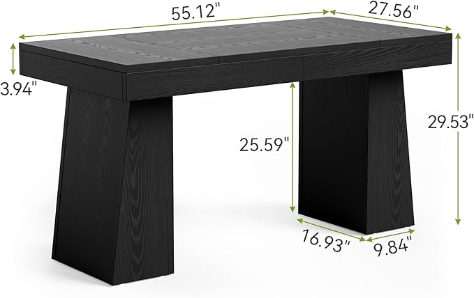 1Easylife 55 Inches Long Computer Desk Large Wooden Home Office Desk with Heavy Duty Pedestal Modern Simple Style Study Writing Desk for Home Office Black