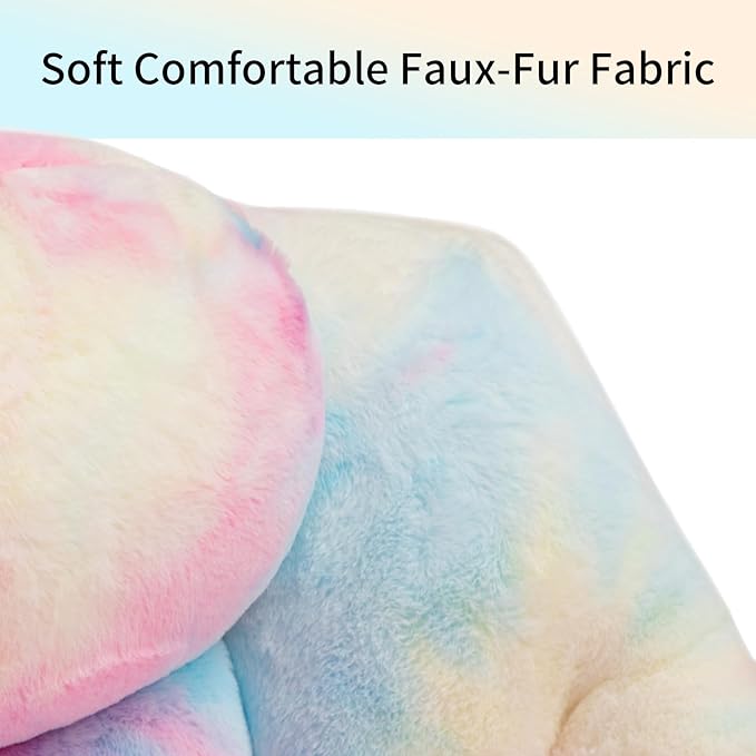 HollyHOME Lazy Chair with Foldable Ottoman Accent Comfy Lounge Armchair and Folding Footrest Stool Leisure Sofa Reading Chair and Footstool for Living Room Bedroom DormFaux Fur Rainbow