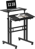 sogesfurniture Mobile Standing Computer Desk for Home Office Height Adjustable Laptop Workstation on Wheels with Keyboard Tray Small Portable Rolling Writing Table Sit to Stand Riser Black