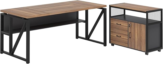 Tribesigns 63 Executive Desk with Reversible File Cabinet Large L-Shaped Office Desk with Drawers Business Furniture Workstation for Home Office