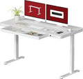 Standing Desk with Drawer Electric Height Adjustable Home Office Desk with Storage &amp USB Ports 55 inch White Wood Tabletop/White Frame