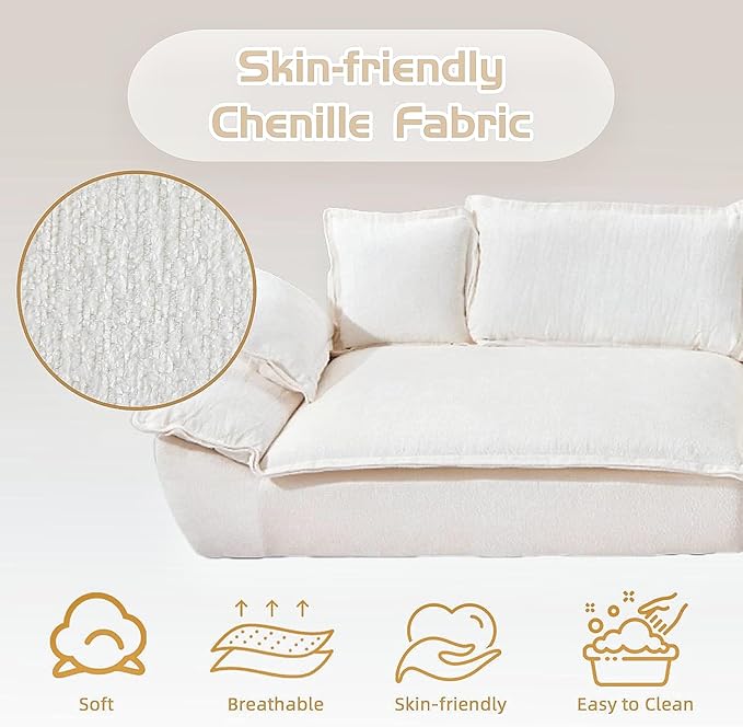 138 Modular Cloud Couch Sectional Couch with Deep Seats Wide Armrests and Multiple Pillows Boneless Couches Sofas Loveseat for Bedroom/Living Room/Apartment/Office (White)