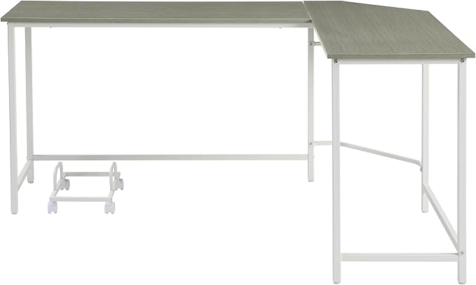 Modern L-Shaped Corner Desk - Grey and White Maximize Space with Computer Holder - Home Office Workstation