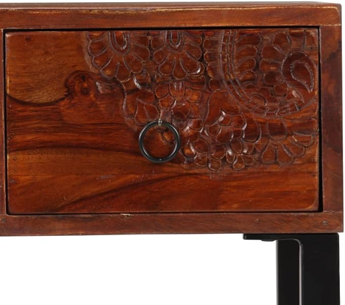 Industrial-Style Writing Computer Desk with Drawers Home Office Desk Writing Study Table PC Desk Workstation for Bedroom Solid Sheesham Wood and Real Leather 46.1x19.7x29.9