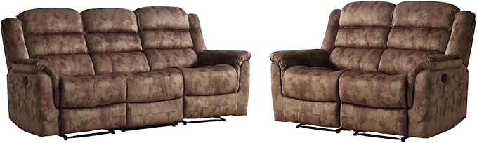 EBELLO 2 Pieces Reclining Couch Furniture Set Overstuffed Reclining Loveseat Couch and Wide 3PC Bonded Recliner Sofa Set for Living Room Brown