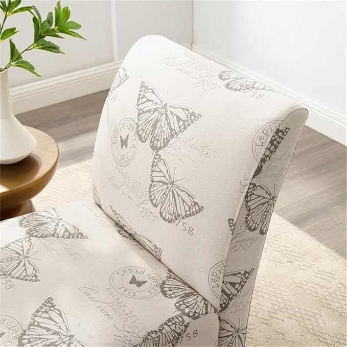 Riverbay Furniture 17.5'' Slipper Chair Gray Butterfly Linen Upholstery Eucalyptus Wood Frame Dark Espresso Legs Contemporary Animal Print Accent Chair Stylish Seating for Living Room or Bedroom