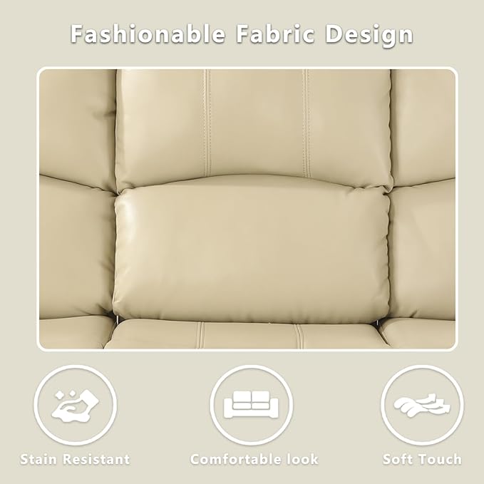 Leather Recliner Chair for Living Room Furniture Set Beige Leather Reclining Couch for Small Space/Rv Wall Hugger Single Recliner/Home Theater Seating for House/Office(Chair)