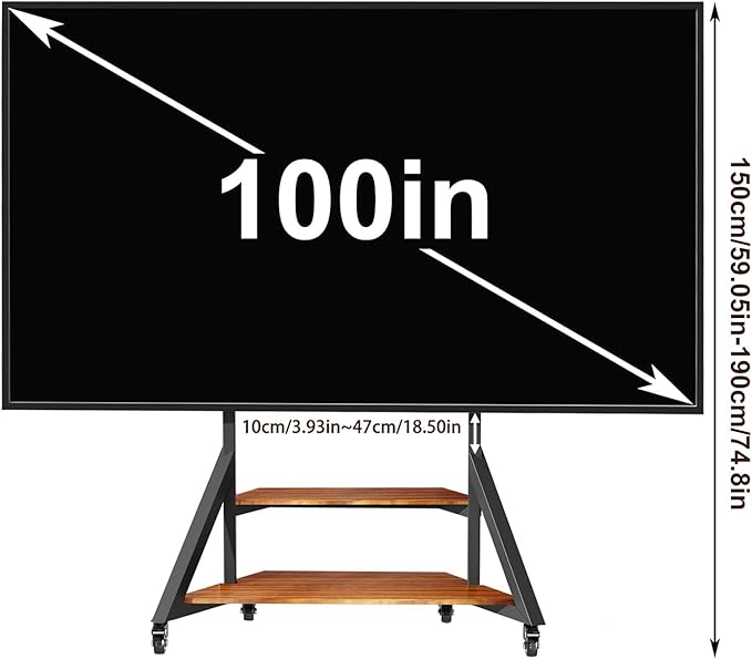 Floor TV Stand for 65-100 Inch TVsAdjustable Heights TV Mount Stands with Large Wood Shelf and WheelsModern Living Room Rolling TV Stand Up to 220 lbsVESA 800x600mmWalnut(VC-Z1188)