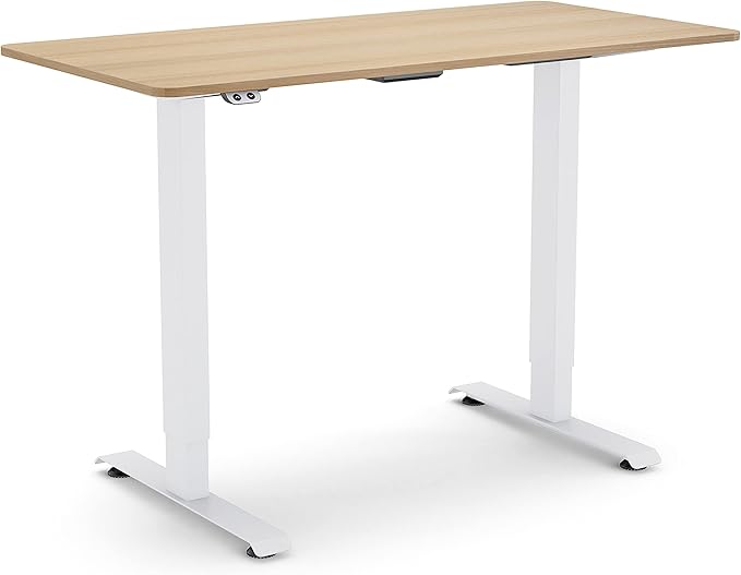 HOMES: Inside + Out Elmfort Modern Adjustable Height Metal 47 in. Standing Desk for Home Office Natural Brown and White