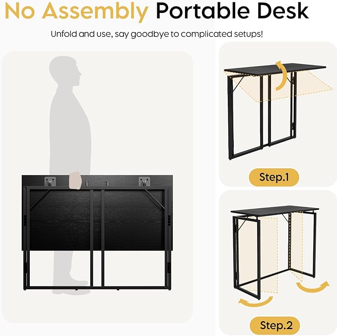 Folding Desk - 31.5 Wood Top Foldable Desk for Small Spaces | No Assembly Required Compact Desk for Home Office Writing and Study
