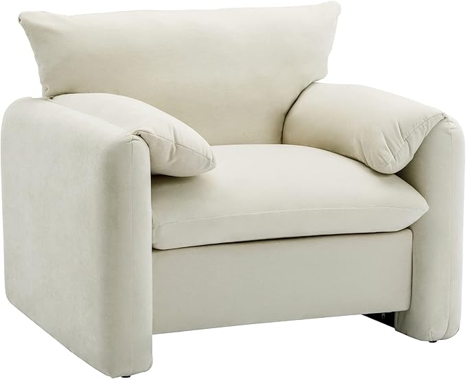 Modern Velvet Fabric Chenille Oversized Single Sofa 38.6’’ W Living Room Accent Armchair Lounge Chair for Living Room Bedroom Meeting Room Hotel Lobby (Cream)