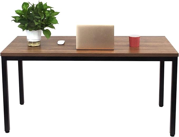 BIBOC 24X55 inches Computer Desk/Dining Table Office Desk Composite Wood Board Sturdy Writing Workstation for Home Office Walnut and Black Legs