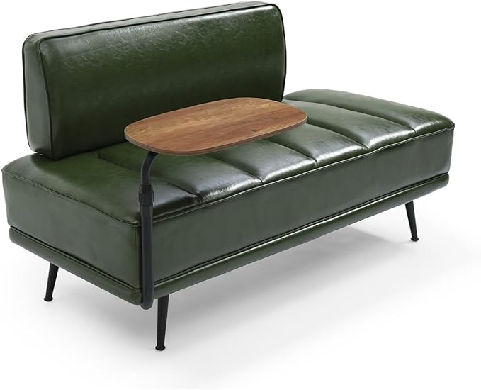 Upholstered Leather loveseat Sofa 55 Modern Bedroom Bench Window Bench with 360-degree Swivel Tray Small Couch for Living Room Bedroom Hallway Olive Green