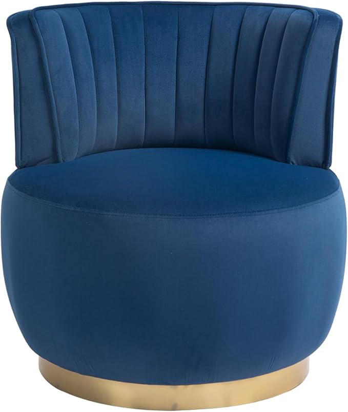 Swivel Barrel Chair Blue Velvet Modern Accent Chair Round Upholstered Comfy Side Chair Sherpa Chair with Gold Base for Nursery Living Room Bedroom Office Waiting Room Hotel Blue