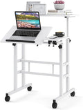 Giantex Mobile Standing Desk Height Adjustable Stand Up Table with Wheels &amp Tilting Tabletop Rolling Laptop Cart Computer Workstation for Standing or Sitting Home Office Sit Stand Desk (White)