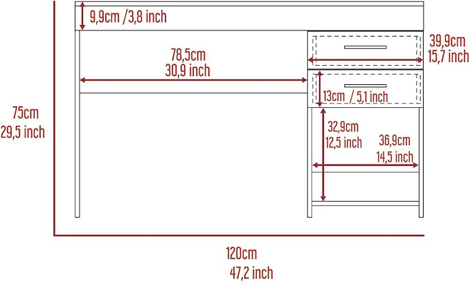 Penau Light Grey Multipurpose Computer Desk with 2 Drawers and Open Shelf Ideal for Home or Office 47.2 Inchs Wide 17.9 Inchs Deep
