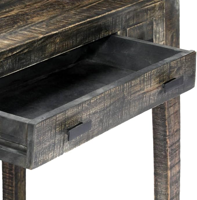 Farmhouse Writing Desk with 3 Drawers 43.3 Solid Wood Computer Desk Study Desk for Home Office Midcentury Laptop Stand Console Table Makeup Vanity Desk Black