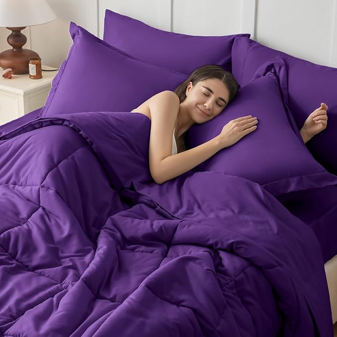 JOLLYVOGUE Full Comforter Set Ultra-Soft Bed in a Bag Full Size 7 Pieces Oeko-TEX Certified Bedding Set with Down Alternative Comforter Sheets Pillowcases &amp Shams Purple
