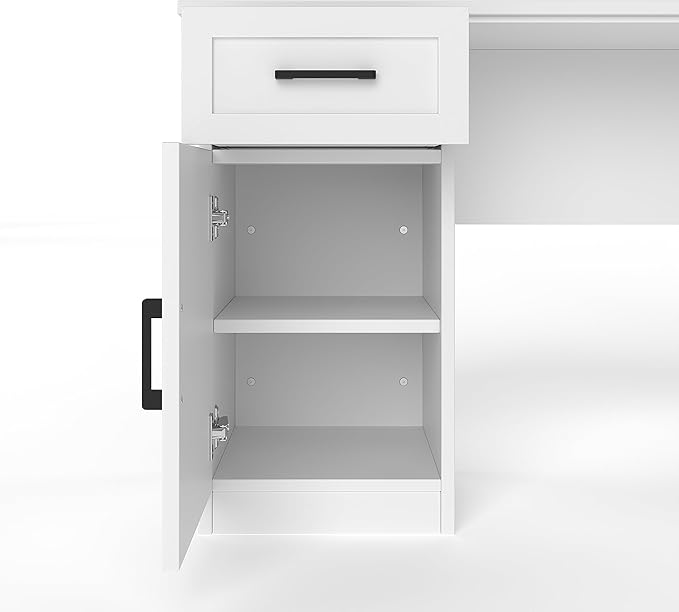 L Shaped Desk with Hutch Corner Computer Desk with Storage Shelf &amp Cabinet Laptop Pc Table Gaming Desk Workstation Modern Executive Study Writing Desk for Home Office Bedroom (White)
