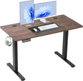 Hexago Electric Adjustable Height Standing Desk - 55 x 24 inch Sit to Stand Up Desk with Splice Board Rising Home Office Computer Table with 2 Hook and Wire Hole for Work -Rustic Brown