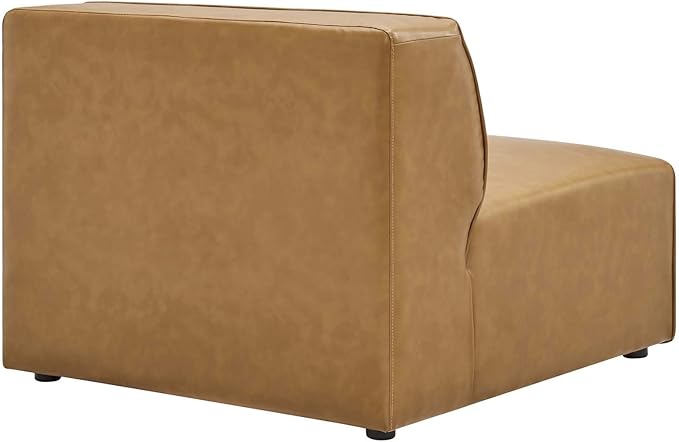 Modway Mingle Vegan Leather Sectional Sofa Armless Chair in Tan