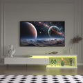 Extendable TV Stand for 65 75 85 Inch TV Relief Surface Entertainment Center with Light String Equipped with Two Pull-Down Door 60 70 80 90 Inch TV Console TV Table for Living Room White