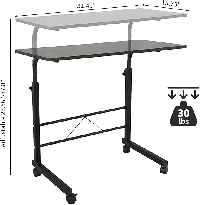 Karl home Side Table Mobile Standing Computer Desk Adjustable Height Portable Laptop Table TV Tray Computer Workstation Sofa Bed for Home OfficeDesktop 31.50 L x 18.11 W Black