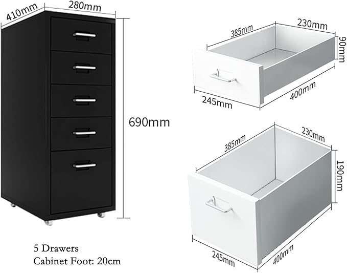 File Cabinet 5 Drawer Locking File Cabinet Under Desk Metal Filing Cabinet Under Desk Storage(Color:Model E) 1.4mm