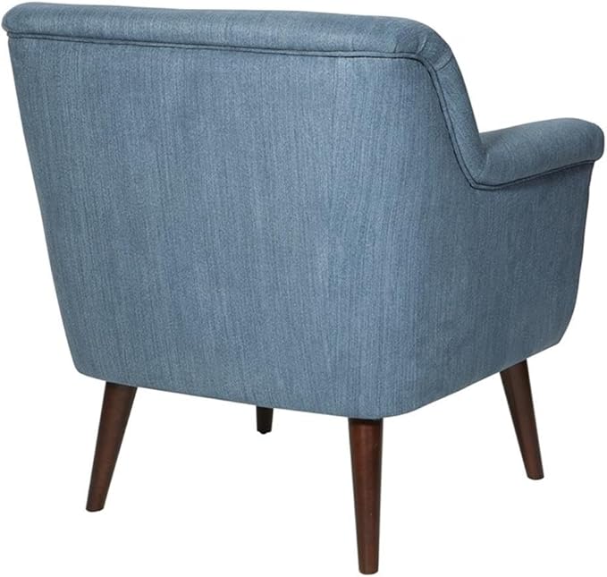 Pemberly Row Accent Chair 29.75 W x 30.5 D x 33.75 H Blue Steel Fabric Upholstery Dark Coffee Solid Wood Legs Mid-Century Style Rolled Arms High Density Foam Cushion for Living Room or Home