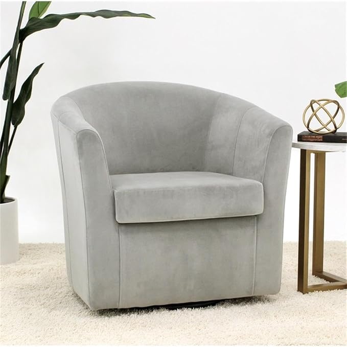 Pemberly Row Traditional Fabric Swivel Club Chair Dove Gray Finish 30H x 30.5W x 27D Flared Arms Padded Seat 360-Degree Swivel Base Comfortable Accent Chair for Living Room or Reading Nook