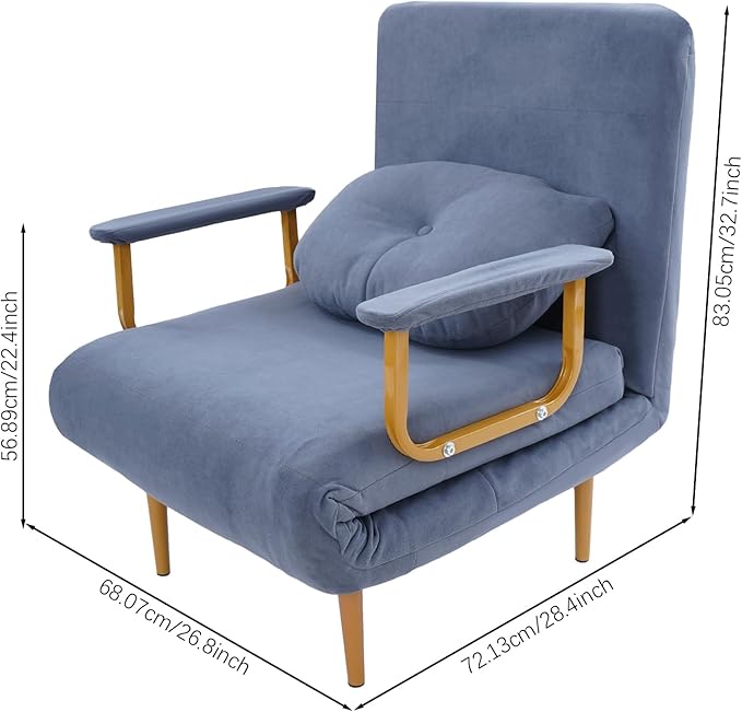 LOYALHEARTDY Sofa Bed Chair ReclinerFoldable Convertible Sleeper Sofa Chair Bed with Pillow5 Gears Adjustable Backrest Convertible Sofa Bed for Living Room Office Bedroom(Grey)
