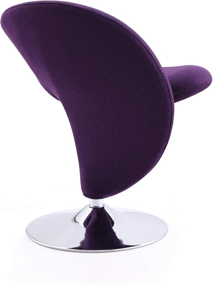 Manhattan Comfort Curl Swivel Accent Chair Set of 1 with 360° Turn Fully Assembled Upholstered in Wool Blend Modern Ergonomic Design with Polished Chrome Base Set of 1 Purple