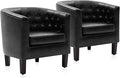 BELLEZE Black Accent Chairs for Living Room Set of 2 Elegant Arm Chairs Upholstered Tufted Barrel Chairs Club Chairs for Bedroom with Sturdy Legs and Faux Leather - Berlinda (Black)