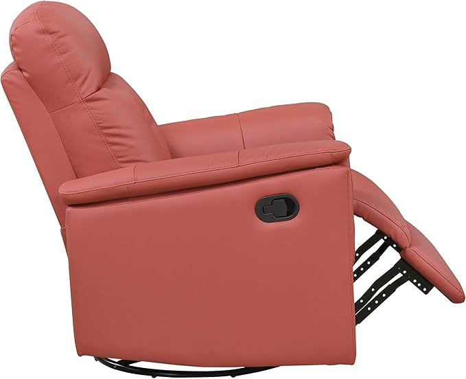 Lexicon Swivel Glider Recliner Chair Comfy Nursery Glider Top Grain Leather Match Recliner Manual Reclining Chair for Living Room/Office/Apartment Red