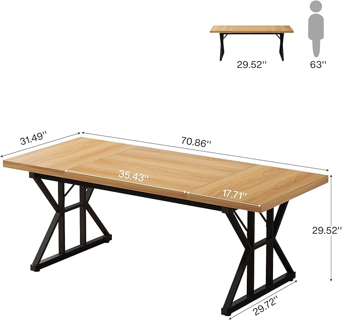 Tribesigns 70.86-Inch Large Executive Desk Industrial Home Office Computer Desk Simple Long Writing Study Table Business Furniture (Light Walnut/Black)
