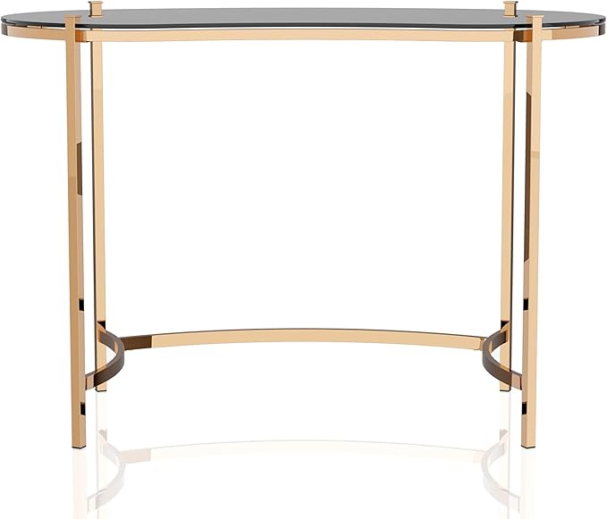 24/7 Shop at Home Rin Modern Metal Desk with Glass Top for Workstation Home Office Study Room Gold