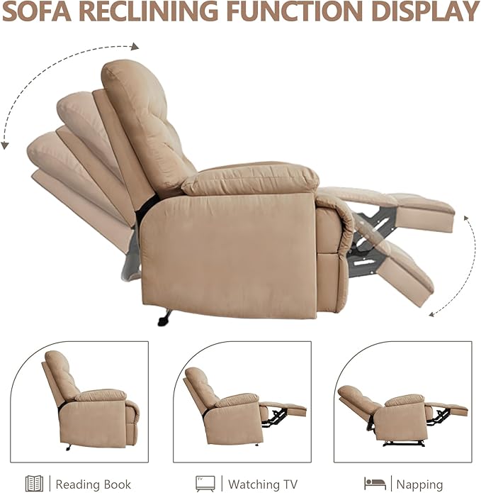 Fabric Lazy Boy Recliner Chair for Bedroom Manual Reclining Chairs for Adults Recliner Chair with Adjustable Backrest &amp Foootrest/Overstuffed Cushion Havy Duty (Mocha)