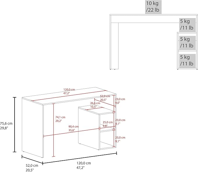 Tuhome Solid Wide Writing Desk with 3 Side Open Storage Shelves Top Workspace Freestanding Computer Desk for Home Office Bedroom or Living Room