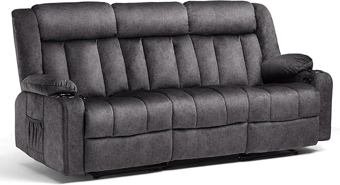 COMHOMA Manual Recliner Chair SetFabric Reclining Sofa Chair with Cup Holders Upholstered Recliner with Side Pockets Suitable for Living Room Furniture (3)