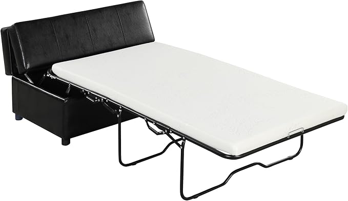 LUMISOL Folding Ottoman Sleeper Chair Bed with Mattress Convertible Fold Out Sleeper Sofa Bed Twin Size Leather Couch and Ottoman Sofa for Living Room Bedroom Guest Room Black