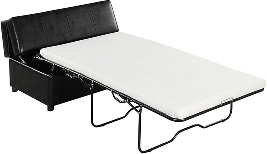 LUMISOL Folding Ottoman Sleeper Chair Bed with Mattress Convertible Fold Out Sleeper Sofa Bed Twin Size Leather Couch and Ottoman Sofa for Living Room Bedroom Guest Room Black