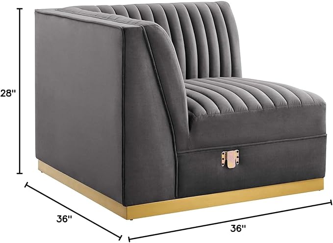 Modway Sanguine Channel Tufted Performance Velvet Modular Sectional Sofa Ottoman Left Corner Chair Gray