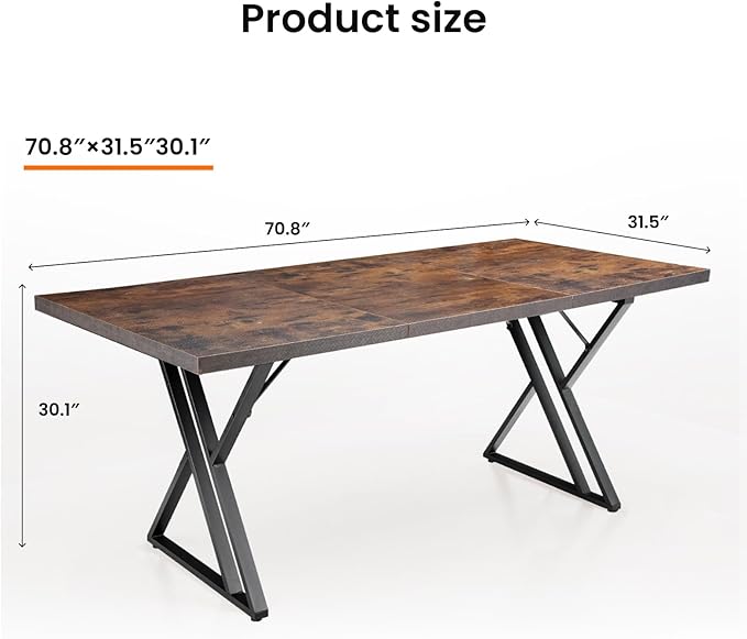 70.9Inch Office Desk Executive Office DeskModern Industrial Style Z-Shaped Table Legs Country Black Wood Grain Top for Home Office Study Conference (Iron Wood)