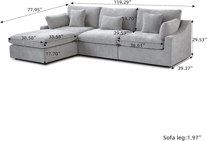 Cloud Modular Sectional SofaDown Filled Comfort Sofa Couch for Living Room2 Seater+ 1Ottoman Couches for Livingroon ApartmentCover Washable and Replaceable