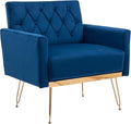 Velvet Accent Chair Upholstered Living Room Accent Armchair Leisure Single Chairs with Rose Golden feet Tufted Sofa Chairs for Home Office Living Room Bedroom Small Space (Navy)