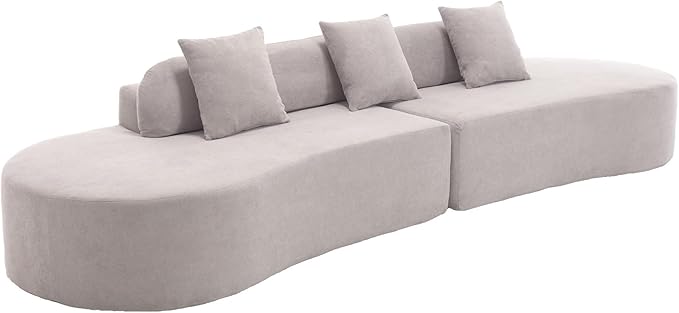 Modern Curved Cloud Sofas with Three Pillows Terrycloth Fabric Upholstered Sofa Combination Sofa Comfy 4 Seat Modular Sofa Minimalist Sofa in Living Room Apartment (Gray *172)