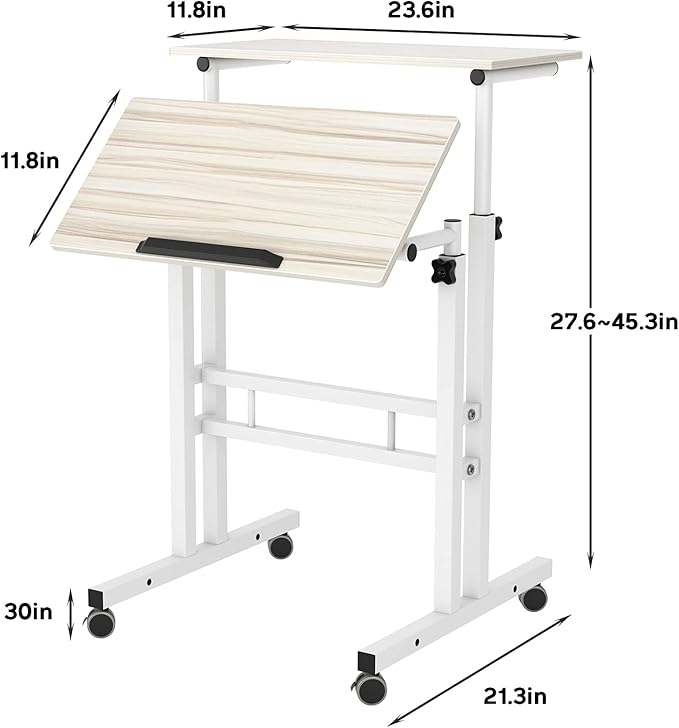 sogesfurniture Mobile Standing Desk Laptop Workstation on Wheels Adjustable Computer Desk for Standing or Sitting Maple 101-MP