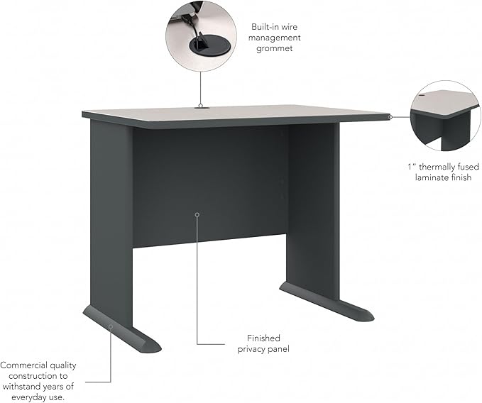 Bush Business Furniture Series A 36W Small Desk in White Spectrum and Slate Compact Computer Table for Home or Professional Office
