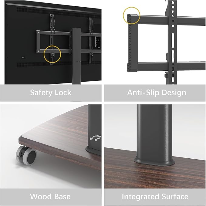 Black Rolling TV Stand for 32 to 55 65 75 85 Inch TVs Corner TV Floor Stand with Mount Universal Portable Mobile TV Cart on Wheels Small TV Stand for Bedroom Living Room