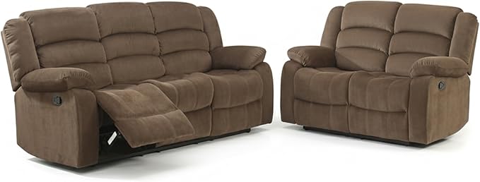 AC Pacific 2 Piece Bill Collection Contemporary Living Room Upholstery Sofa Set Brown
